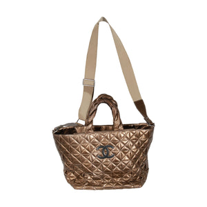 
                
                    Load image into Gallery viewer, Chanel Metallic Leather Puffer Logo Tote
                
            